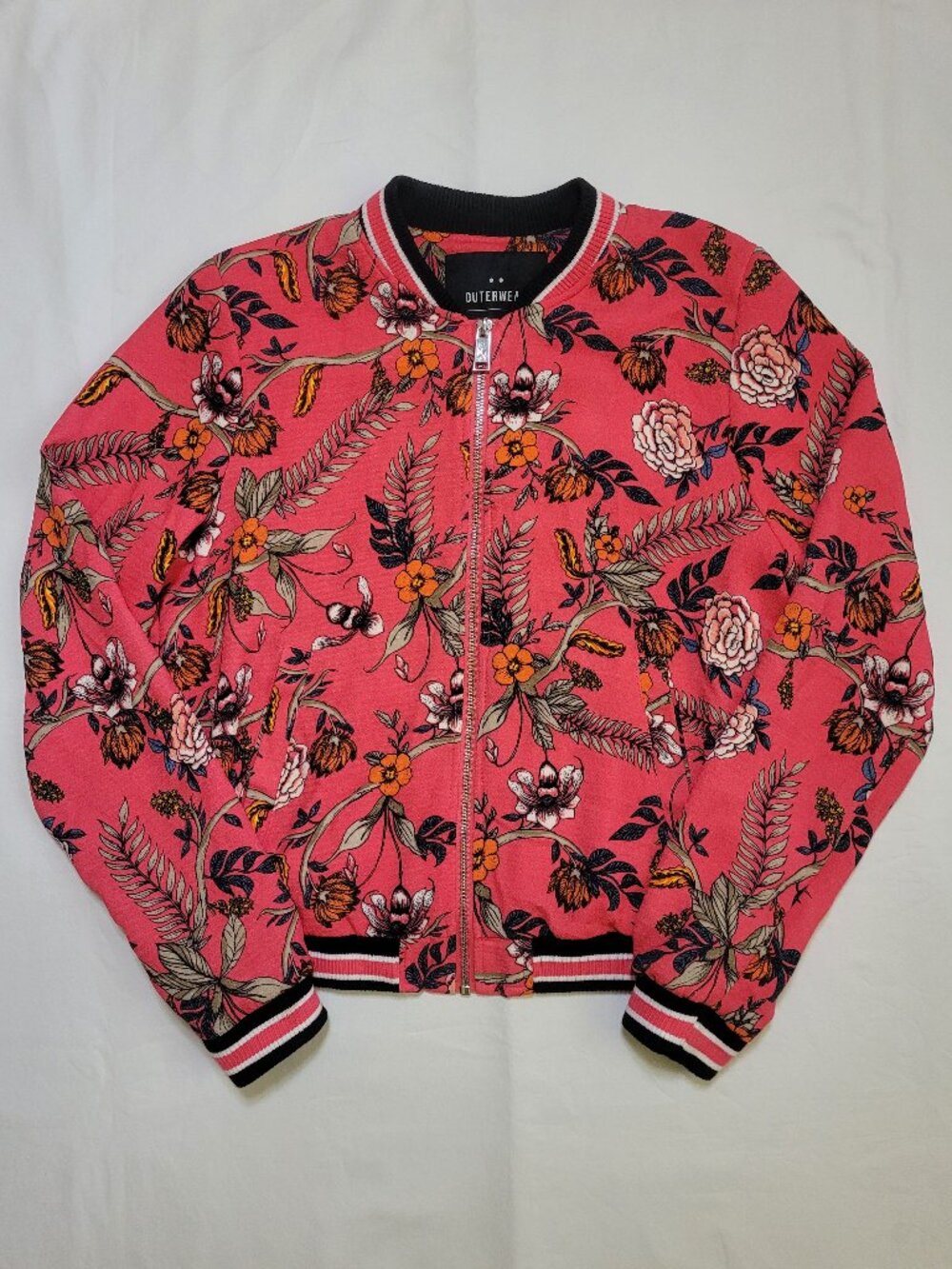 Cotton On Floral Zip Up Bomber Jacket Pink Tropical Womens Size 4 Botanical
